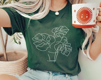 Tshirt Monstera Lineart - cadeau plant - shirt kamerplant - plant liefde cadeau idee - shirt kamerplant