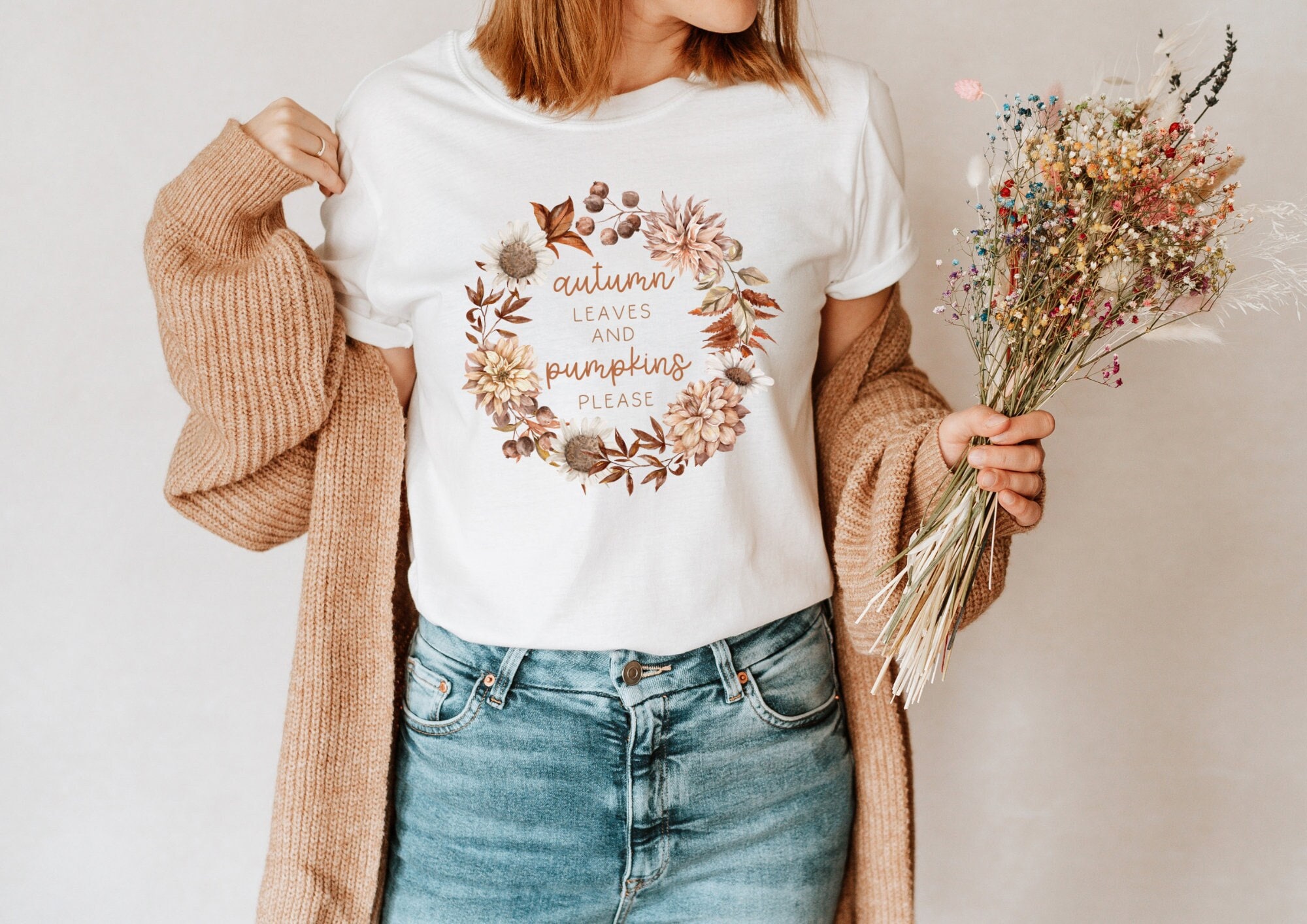 Autumn Tshirt Autumn Leaves and Pumpkins Please - Thanksgiving Pumpkin Shirt - Autumn Shirt - Tshirt Autumn Motif - Cottagecore Shirt