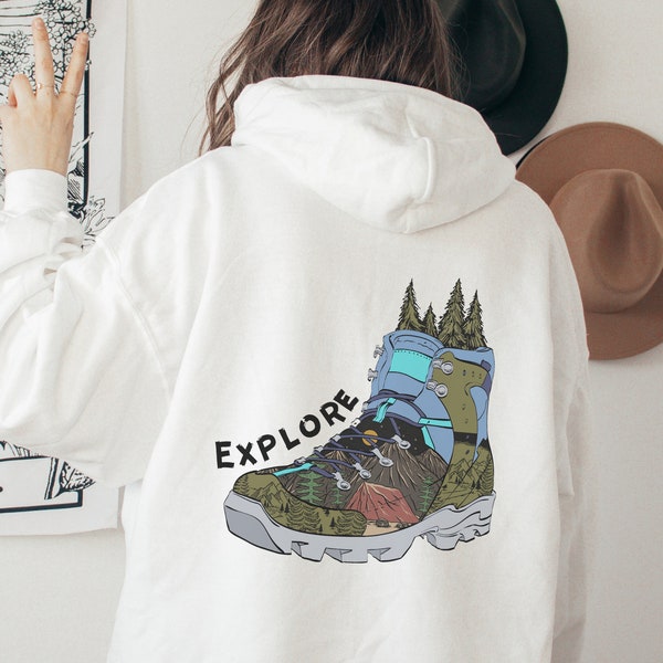 Hoodie Camping Wanderschuh - Geschenk Outdoor - Outdoor Sweater Frau - Geschenk Reise Wandern - Hiking Gift - Geschenk Wandern
