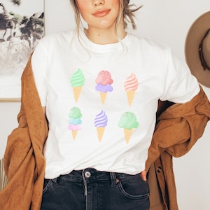 Tshirt Eis Shirt Summer- Cute Summer Ice Cream Shirt - Boho Kleidung - sommerliches Shirt - Tshirt Sommermotiv Eis - Cottagecore Shirt