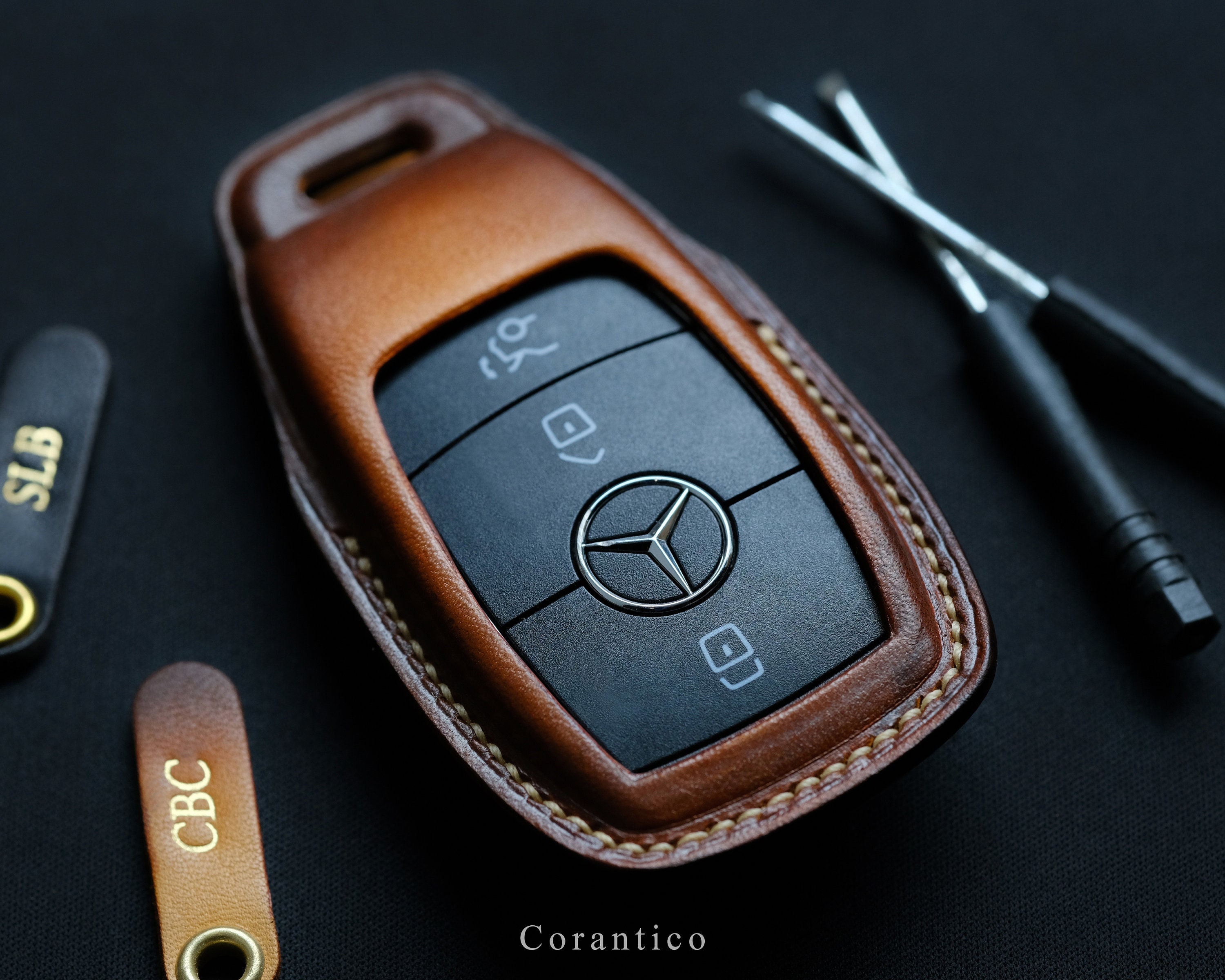 Crocodile Leather Car Key Cover for Mercedes Benz, Leather Car Key Pouch, Key  Fob Tote KC100