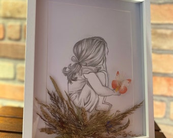 Picture in frame, drawing, 3D image, pencil drawing,