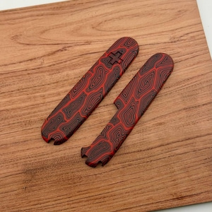 Vervangende schalen Cover handgrepen handgrepen voor Victorinox 91 mm plus damascus patroon micarta met tandenstoker pincet en balpen rood