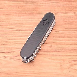 Replacement Scales Cover Handles Grips For Victorinox 91mm Plus Black Canvas Micarta With Toothpick Tweezers And Ballpoint Pen