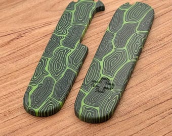 Custom Victorinox 91mm Scales | Green Damascus Pattern G10
