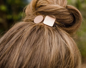 Hair accessories / hair clips / hair barrette / hair accessories / hair jewelry shaped hair tie double shape circle and square color rose gold elegant