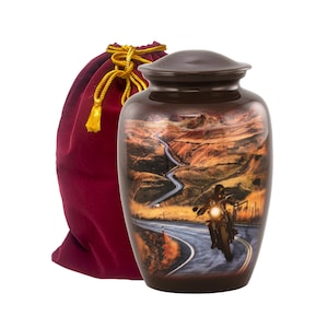 Motorcycle Cremation Urn, Adult Motorcycle Lovers Urn, Funeral and Memorial Cremation Urns for Human Ashes up to 200 lbs with Velvet Bag