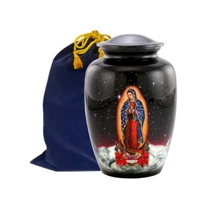 Our Lady of Guadalupe Cremation Urn, Adult Religious Urn, Funeral and Memorial Cremation Urns for Human Ashes up to 210 lbs with Velvet Bag