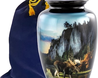 Moose Cremation Urn, Adult Moose Urn, Hunting Urn,  Funeral and Memorial Cremation Urns for Human Ashes up to 210 lbs with Velvet Bag