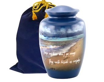 Footprints Cremation Urn, Adult Beach Urn, Funeral and Memorial Cremation Urns for Human Ashes up to 210 lbs with Velvet Bag