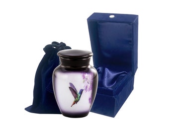 Hummingbird Keepsake Urn - Hummingbird Keepsake Urn for Ashes - Token Urn - Mini Memorial Sharing Urn with Velvet Case & Bag