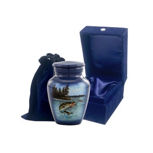 Bass Keepsake Urn - Bass Fish Keepsake Urn for Ashes - Fishing Token Urn - Mini Memorial Sharing Urn with Velvet Case & Bag