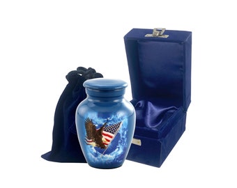 American Flag Keepsake Urn - Patriotic Keepsake Urn for Ashes - Token Urn - Mini Memorial Sharing Urn with Velvet Case & Bag