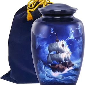Urn voor zeilschip, scheepsurn voor volwassenen, urnen voor begrafenissen en herdenkingen voor menselijke as tot 210 pond met fluwelen zak