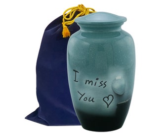 I Miss You Cremation Urn, I Miss You Adult Urn, Funeral and Memorial Cremation Urns for Human Ashes up to 200 lbs with Velvet Bag