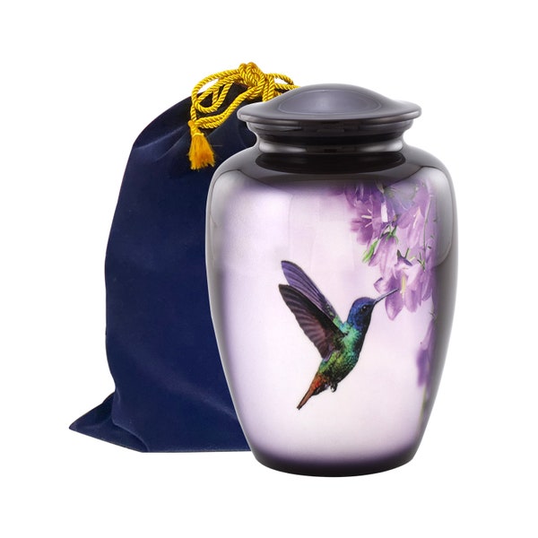 Hummingbird Cremation Urn, Adult Hummingbird Urn, Funeral and Memorial Cremation Urns for Human Ashes up to 210 lbs with Velvet Bag