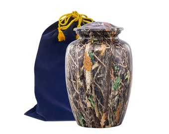 Camouflage Cremation Urn, Adult Hunting Urn, Funeral and Memorial Cremation Urns for Human Ashes up to 210 lbs with Velvet Bag