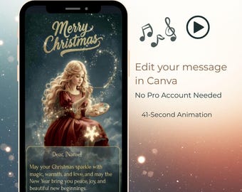 Geanimeerde kerstvideokaartcanvasjabloon | Digitale kerstwens, e-card vrolijk kerstfeest | Bewerkbaar bericht | Direct downloaden