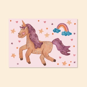 Postkarte "Einhorn mit Regenbogen"  A6 Aquarell Karte Geburtstagskarte Glückwunsch