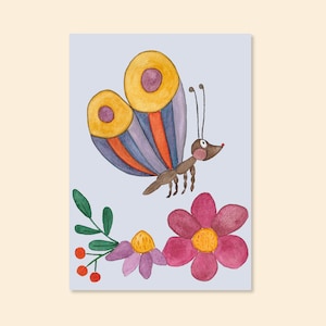 Postkarte "Schmetterling mit Blumen" A6 Aquarell Karte Geburtstagskarte Glückwunschkarte Glückwünsche