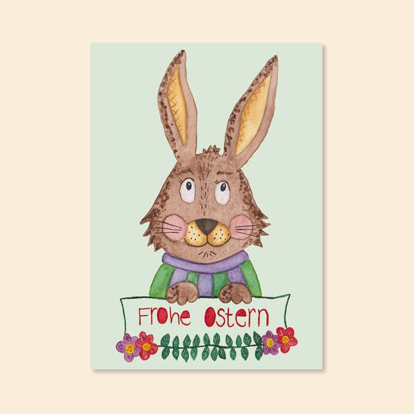 Postkarte "Osterhase - Frohe Ostern" A6 Aquarell Karte Osterkarte Hase