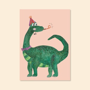 Postkarte "Dinosaurier- Party Geburtstag Danke"  A6 Aquarell Karte Geburtstagskarte Glückwunsch