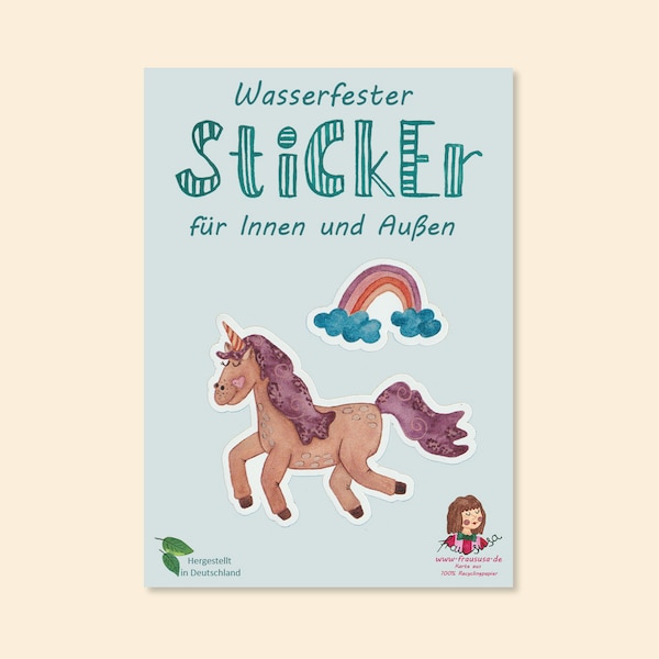 Wasserfeste Sticker "Einhorn mit Regenbogen" (2 Aufkleber) für Innen und Außen - Aufkleber