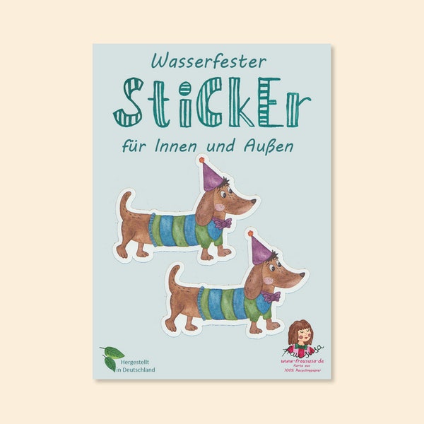 Wasserfeste Sticker "Hund Dackel Party" (2 Stück) für Innen und Außen - Aufkleber
