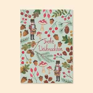 Postkarte "Frohe Weihnachten - Nussknacker - Nüsse - Herbst"  A6 Aquarell Karte Weihnachtsgrüße Grußkarte