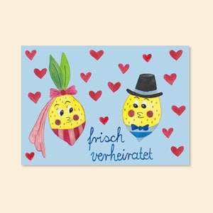 Postkarte "Zitronen-Pärchen - Frisch verheiratet"  A6 Aquarell Karte Hochzeit Heirat
