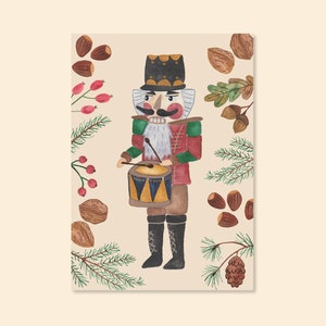 Postkarte "Nussknacker mit Nüssen - Weihnachten - Herbst"  A6 Aquarell Karte Weihnachtsgrüße Grußkarte