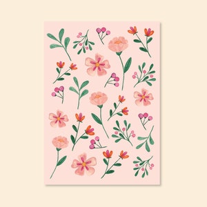 Postkarte "Rosa Blumen" A6 Aquarell Karte Geburtstagskarte Glückwunschkarte Glückwünsche