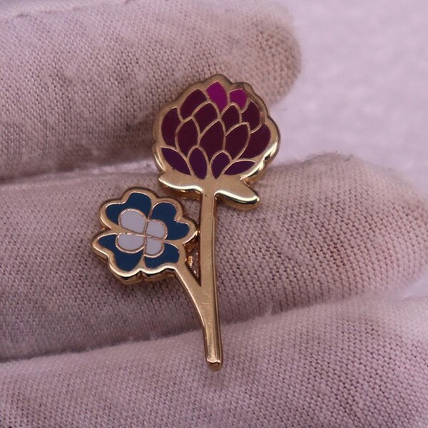 Lucky Flower Badge with Clover and Flower Brooch