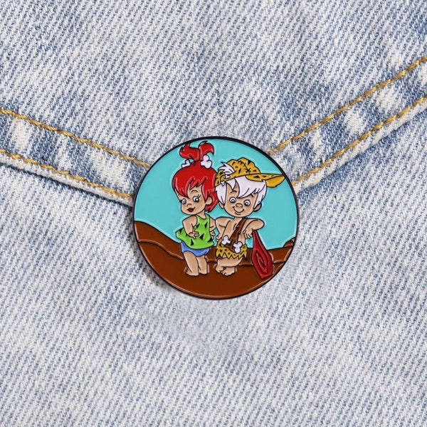 Cartoon Flintstones Inspired Badge Pace and Bam Brooch