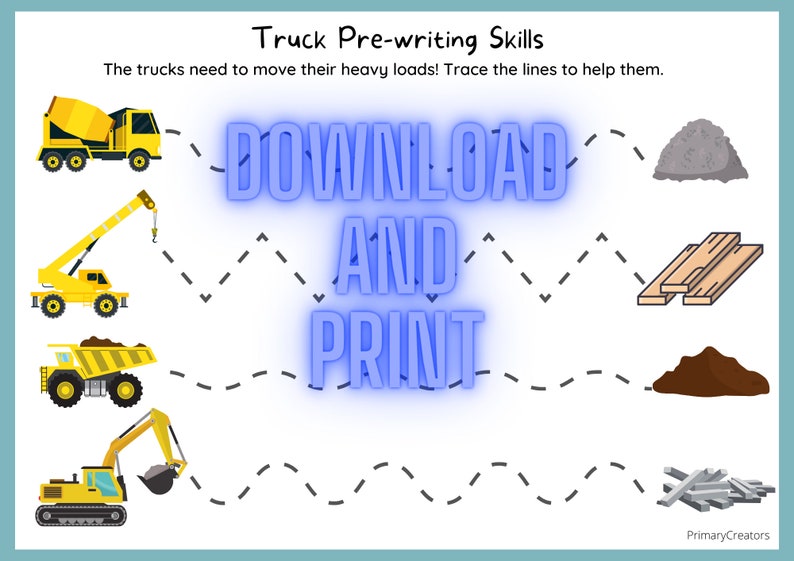 Truck Prewriting Tracing Handwriting Worksheet Etsy