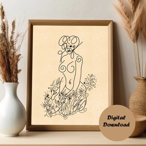 Natures Grace Female Printable Art, Woman & Flower Wall Art, Feminist Digital Print, Empowering Digital Art, Minimalist Botanical Wall Décor