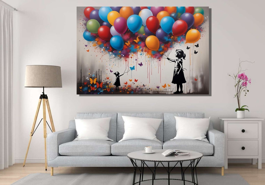 Banksy Girl Balloon Canvas Wall Art, Banksy Girl Poster Print, Balloon Wall Decor, Street Art on