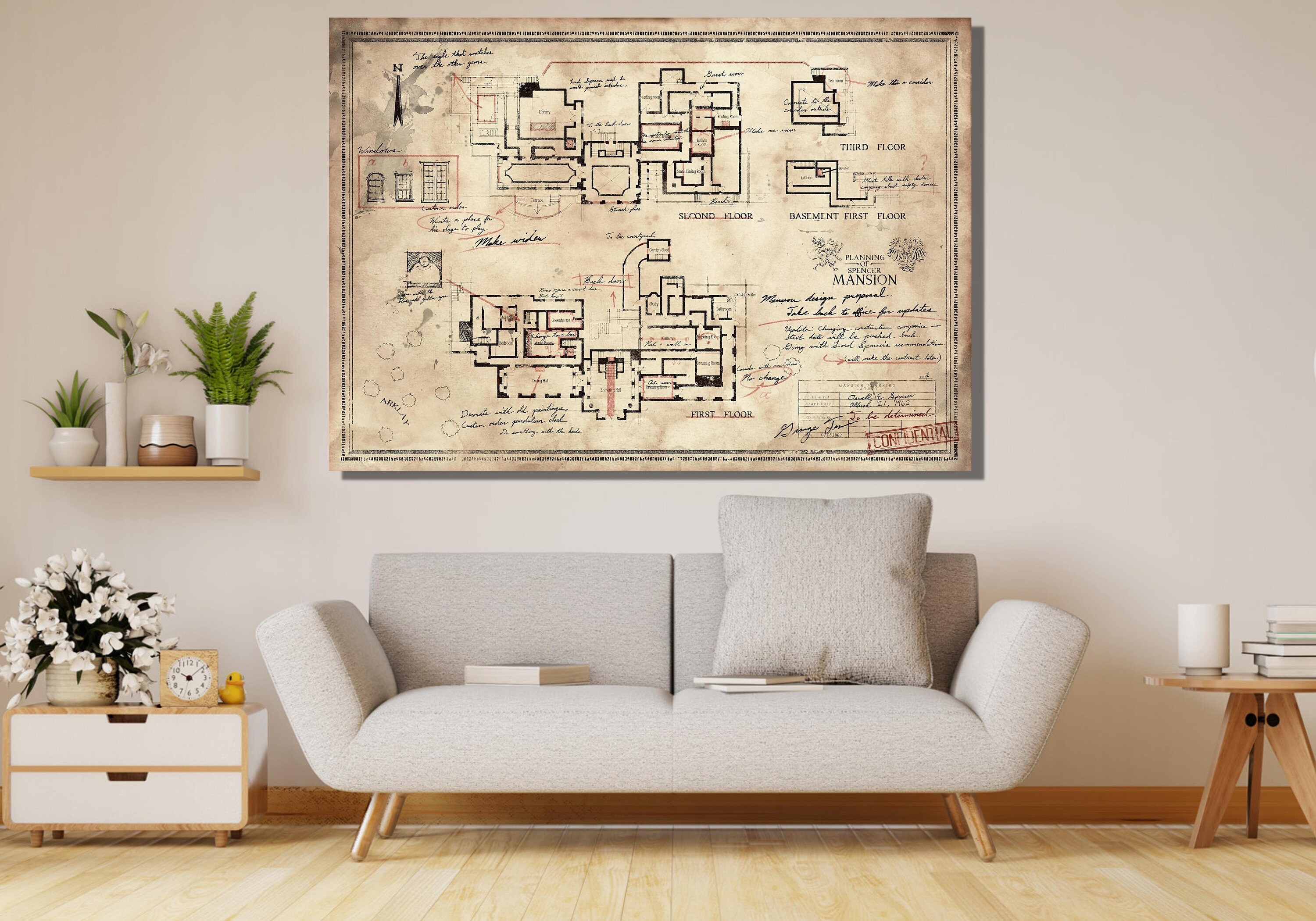 Resident Evil Map Poster,resident Evil Canvas Print Art,the Spencer Mansion Plan Canvas Wall Art ...