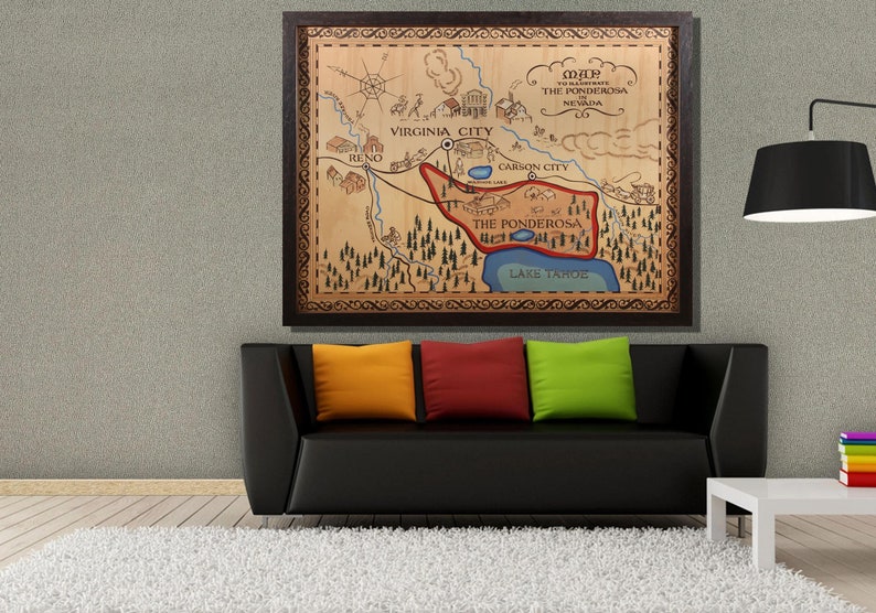 Ponderosa Map Poster Map of the Ponderosa Bonanza Map Canvas Etsy