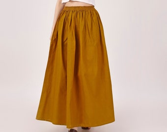 Skirt Mustard, Skirts, Cotton Skirt, Maxi Skirt, Long Skirts, Gathered Skirt, Skirts for Women, A Line Skirt, Women Skirt, Custom Skirt