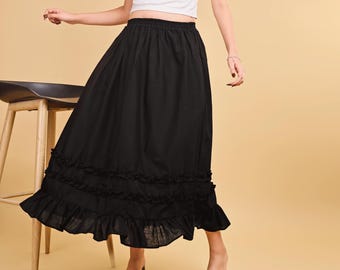 Ruffle Skirt, Cotton Linen Skirt With Ruffles, Skirts for Women, Ruffled Skirt, Skirt Black, Ruffle Skirt Black, Tiered Skirt, A Line Skirt.