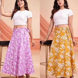 Wrap Around Skirt, Cotton Wrap Skirt, Floral Skirts, Cotton Skirt for Women, Wrap Skirts, Tie Waist Skirt, Women Skirt Set of 02.