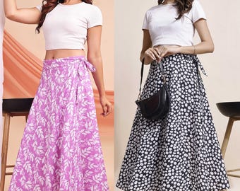 Skirt Black, Wrap Skirt, Wrap Around Skirt, Cotton Wrap Skirt, Women Skirt, Cotton Skirt for Women, Tie Waist Skirt, Flowy Skirt Pack of 02.