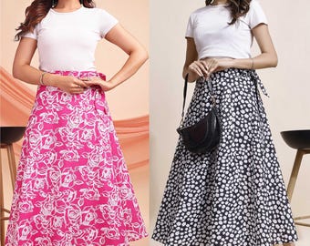 Tie Waist Skirt, Skirt, Cotton Wrap Skirt, Wrap Around Skirt, Flowy Skirts, Cotton Skirt for Women, Wrap Skirts, Women Skirt Set of 02.