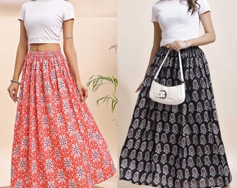 Gathered Skirt, Cotton Skirt for Women, Floral Skirts, Maxi Skirt for Women, A Line Skirt, Ladies Skirt, Long Skirt, Women Skirt Pack of 02.
