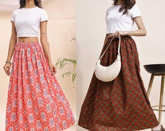 Cotton Skirt for Women, Women Skirt, Gathered Skirt, Floral Skirts, Maxi Skirt for Women, A Line Skirt, Ladies Skirt, Long Skirt Pack of 02.