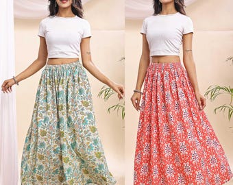 Cotton Skirt for Women, Floral Skirts, Maxi Skirt for Women, Skirt, Gathered Skirt, Ladies Skirt, Long Skirt, Women Skirt Set of 02.