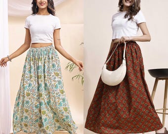 Cotton Skirt for Women, Floral Skirts, Maxi Skirt for Women, Skirt, Gathered Skirt, Ladies Skirt, Long Skirt, Women Skirt Pack of 02.