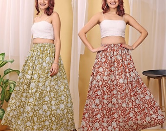 Women Skirts, Floral Skirts, Cotton Skirt for Women, Maxi Skirt for Women, Skirt, Gathered Skirt, A Line Skirt, Long Skirts Pack of 02.