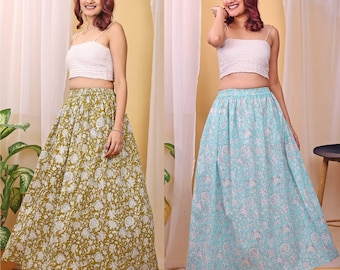 Floral Skirts, Cotton Skirt for Women, Maxi Skirt for Women, Skirt, Gathered Skirt, Ladies Skirt, Long Skirt, Women Skirt Pack of 02.